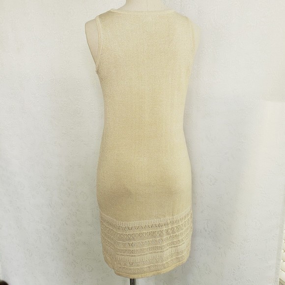 Design History Womens Knit Tank Dress S Cream Beautiful Flounce Metallic Sparkle - Picture 5 of 16